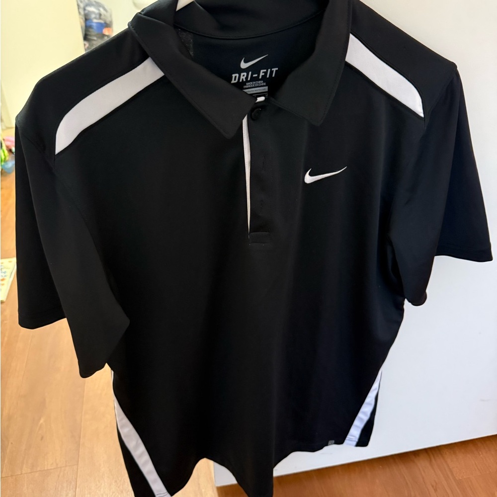 Nike Men's Black and White Dri-FIT Polo